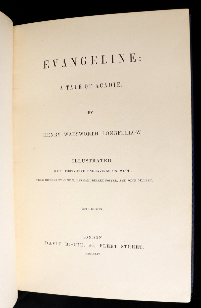 1854 Rare Victorian Book - Evangeline, A tale of Acadie by Henry Wadsworth Longfellow. Illustrated.