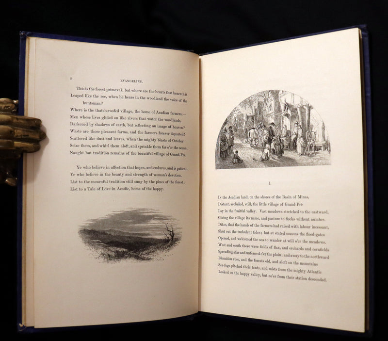 1854 Rare Victorian Book - Evangeline, A tale of Acadie by Henry Wadsworth Longfellow. Illustrated.