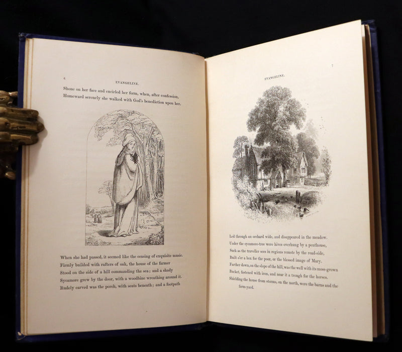 1854 Rare Victorian Book - Evangeline, A tale of Acadie by Henry Wadsworth Longfellow. Illustrated.