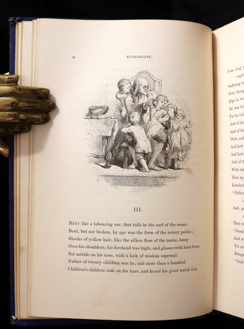 1854 Rare Victorian Book - Evangeline, A tale of Acadie by Henry Wadsworth Longfellow. Illustrated.
