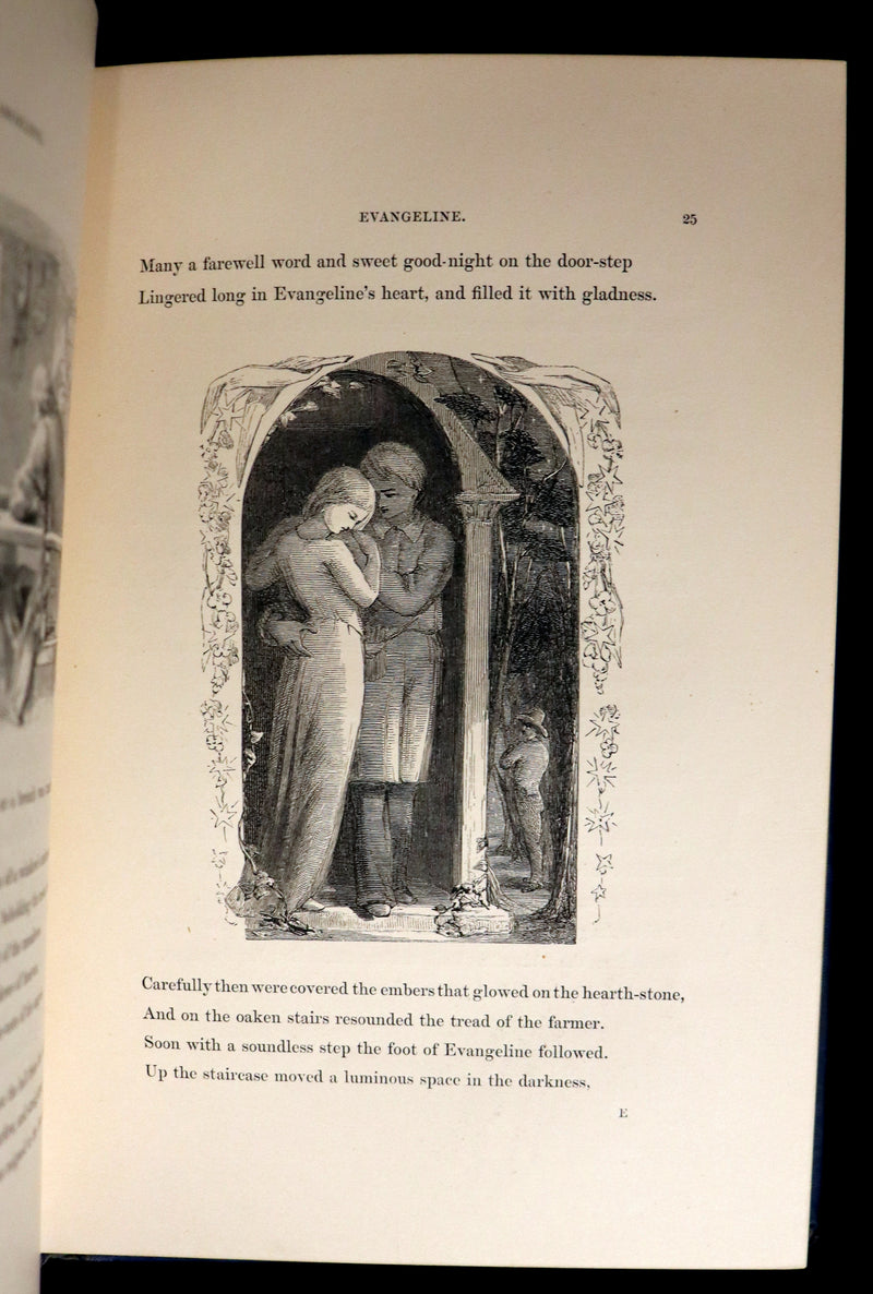 1854 Rare Victorian Book - Evangeline, A tale of Acadie by Henry Wadsworth Longfellow. Illustrated.