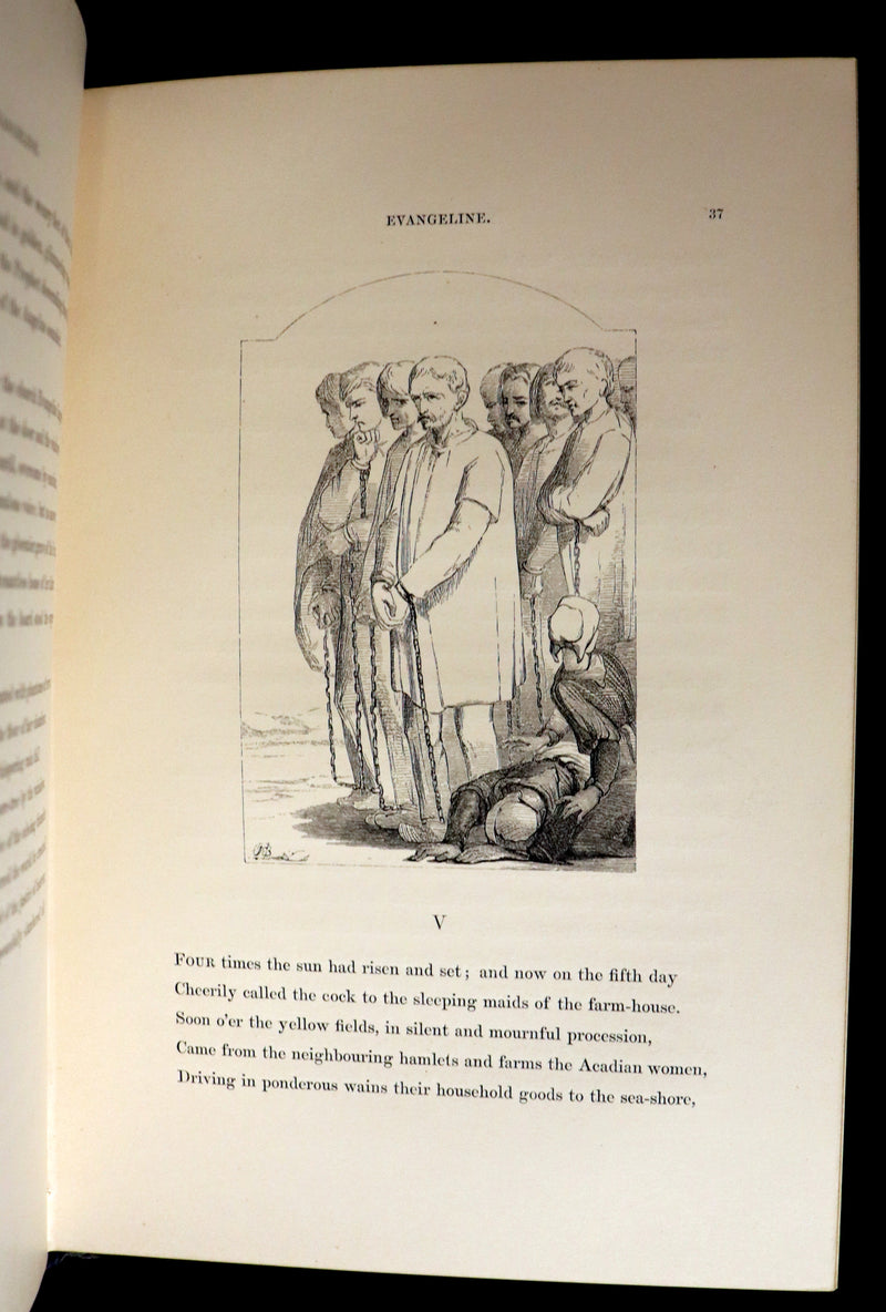 1854 Rare Victorian Book - Evangeline, A tale of Acadie by Henry Wadsworth Longfellow. Illustrated.