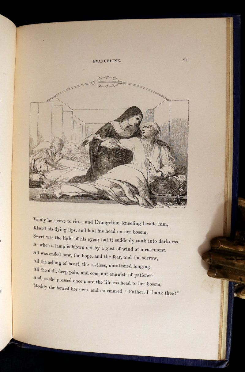 1854 Rare Victorian Book - Evangeline, A tale of Acadie by Henry Wadsworth Longfellow. Illustrated.