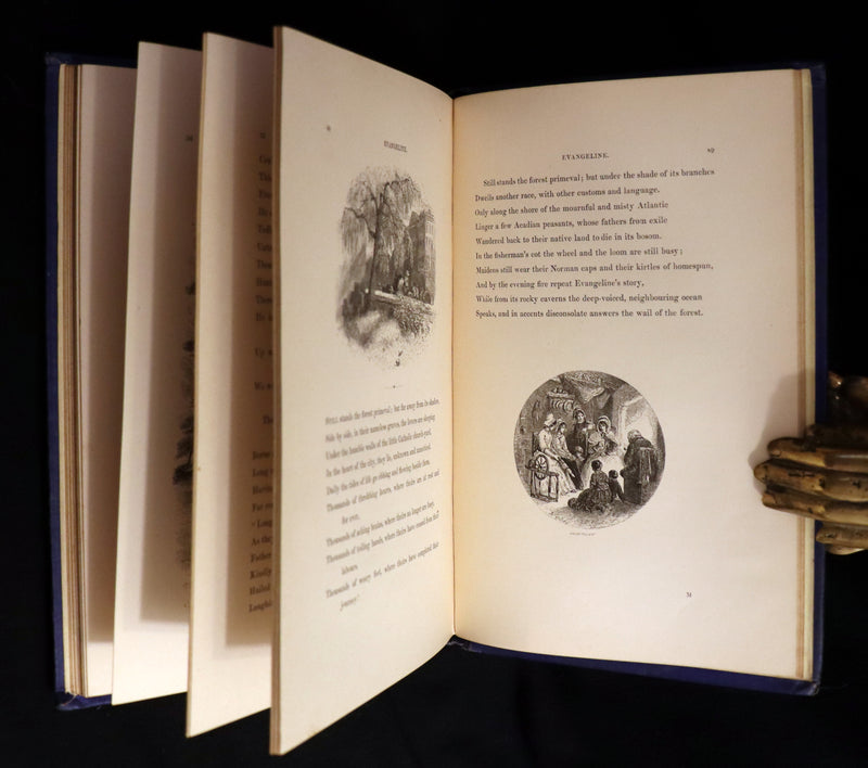 1854 Rare Victorian Book - Evangeline, A tale of Acadie by Henry Wadsworth Longfellow. Illustrated.
