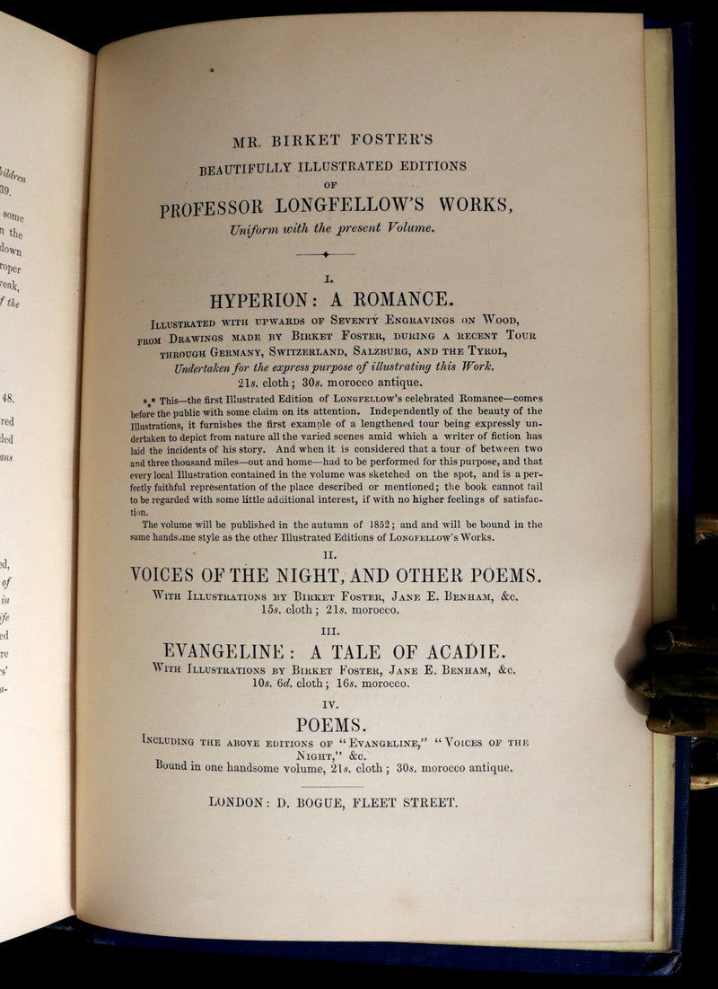 1854 Rare Victorian Book - Evangeline, A tale of Acadie by Henry Wadsworth Longfellow. Illustrated.
