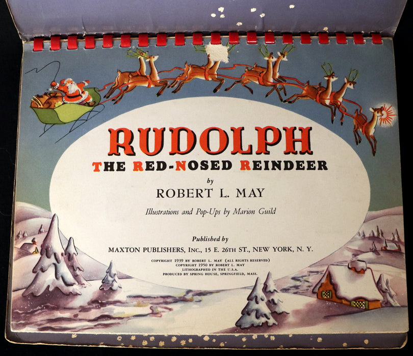 1950 Rare Pop-Up Edition - RUDOLPH The Red-Nosed Reindeer by Robert L. May, Illustrated by Marion Guild.