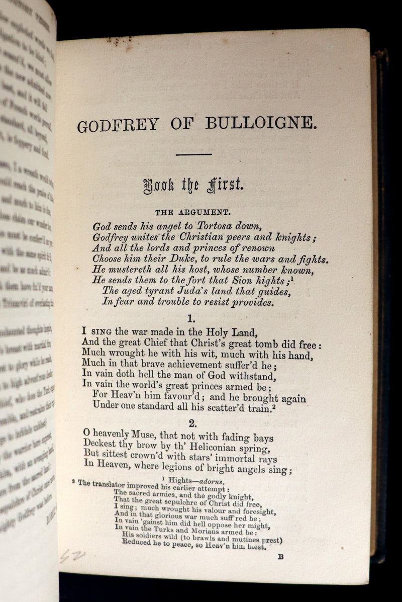 1858 Rare Victorian Book - Godfrey of Bulloigne or Jerusalem Delivered by Torquato Tasso. Illustrated.