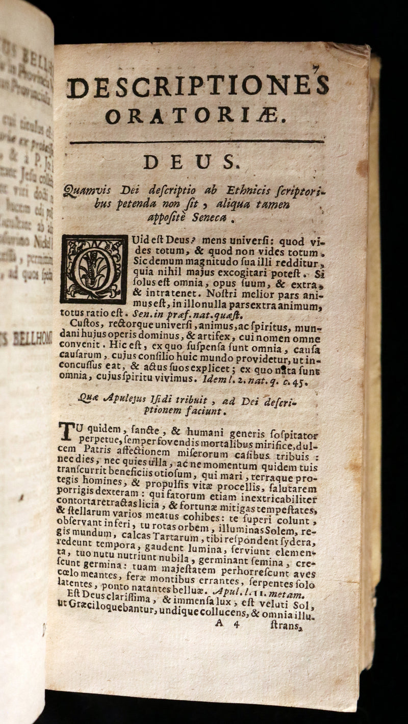 1726 Scarce Latin Vellum Book - Descriptiones Oratoriae ex probatissimis auctoribus excerptae by Gandutius Ioannes Baptista.