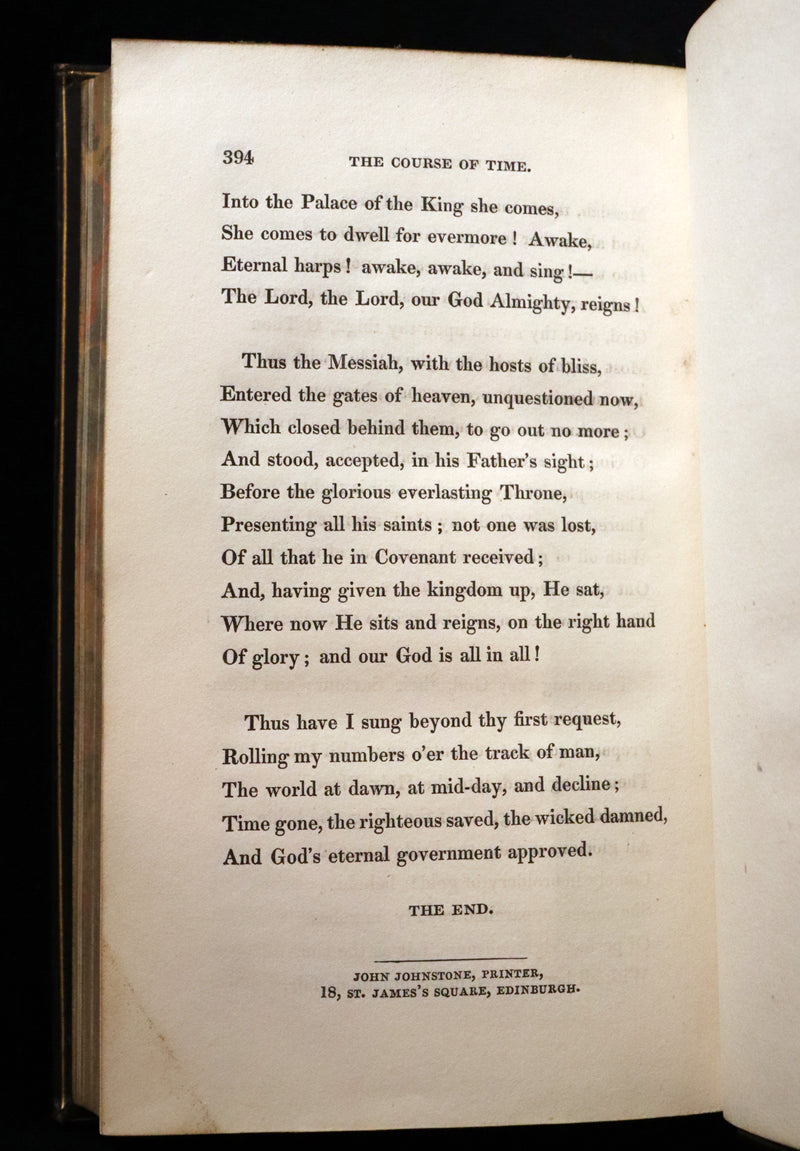 1828 Rare Book ~  The Course of Time: A Poem, in Ten Books by the Scottish poet Robert Pollok.