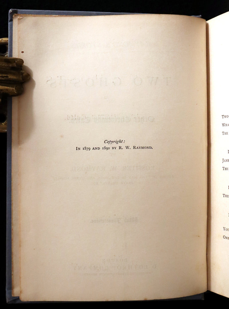 1887 Scarce Victorian Book ~ Two Ghosts and Other Christmas Stories by Rossiter W. Raymond.