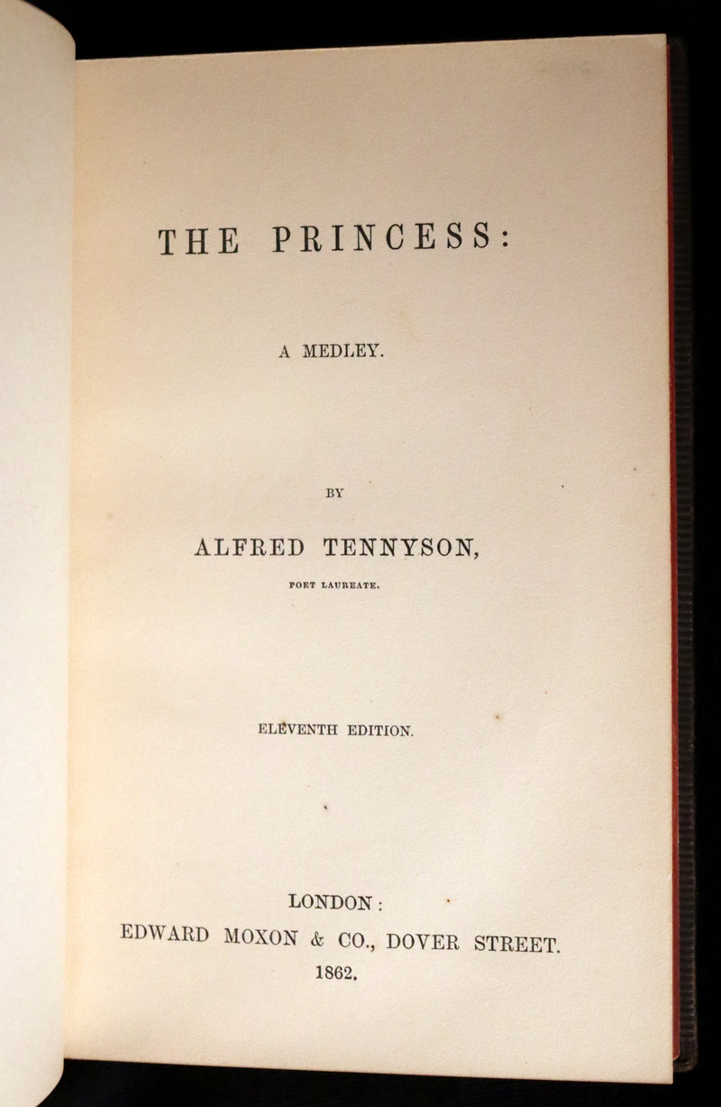 1862 Rare book beautifully bound in Morocco - The PRINCESS by Alfred Lord Tennyson.