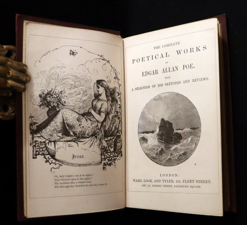 1866 Scarce Victorian Edition - The Complete Poetical Works of Edgar Allan Poe with a Selection of his Sketches and Reviews. Illustrated.