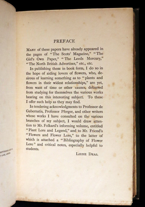 1898 Scarce Floriography Book ~ FLOWER FAVOURITES Their Legends, Symbolism and Significance by Lizzie Deas.