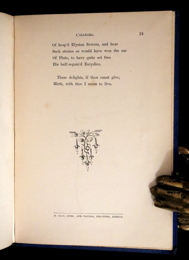1880 Rare Victorian Book ~ L'ALLEGRO "The Happy Man" by John Milton. Illustrated.