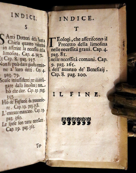 1700 Scarce Italian Vellum Book - LA CAUSA DE RICCHI OVERO IL DEBITO, ED IL FRUTTO DELLA LIMOSINA by Giovanni Pietro Pinamonti. First Edition.