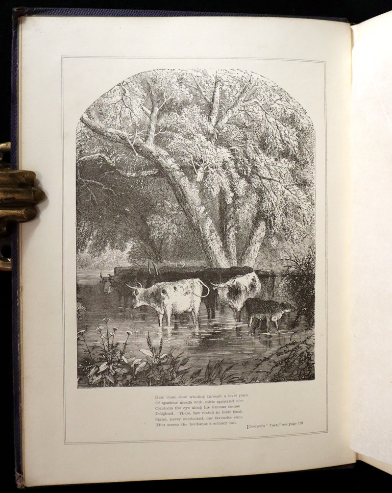 1860 Rare Victorian Book - The Pearls from the Poets, Spenser, Bryant, Wordsworth, Longfellow, Coleridge, Edgar A. Poe, Tennyson, etc. Illustrated.