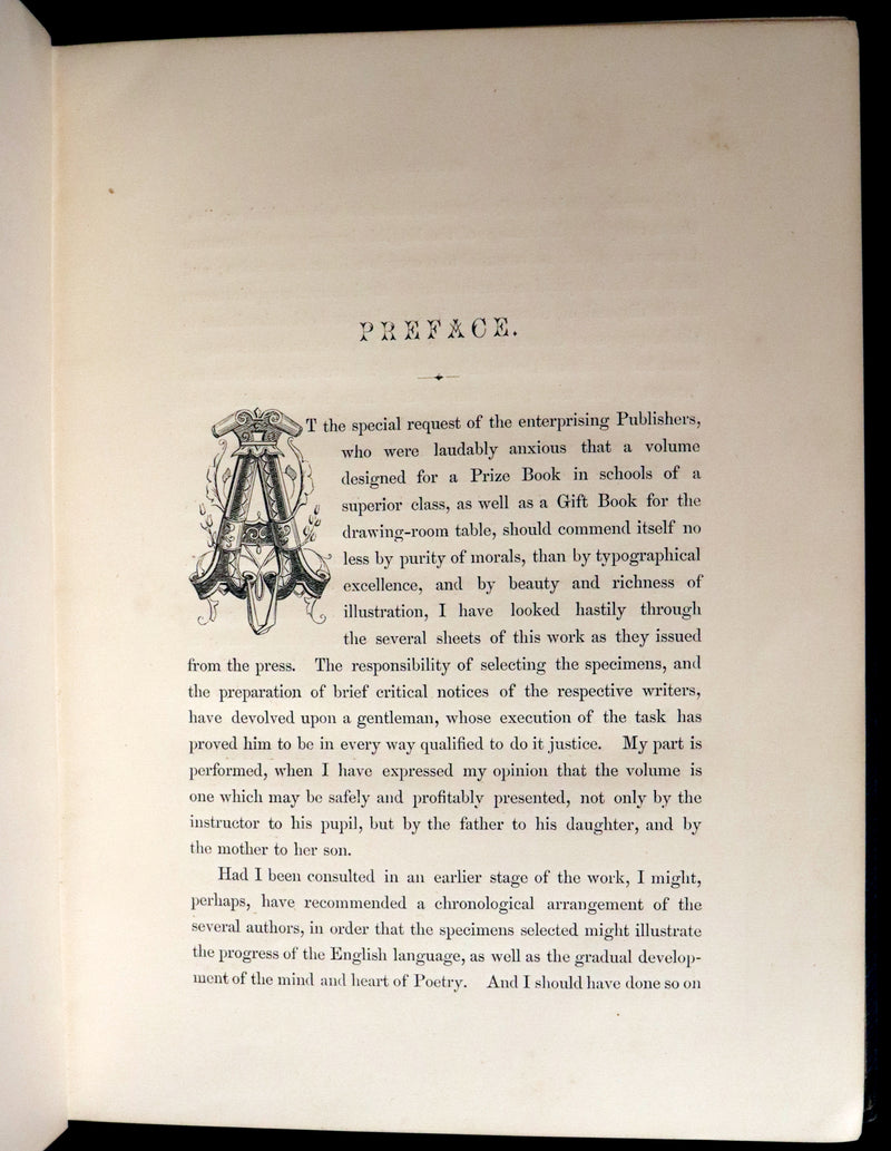 1860 Rare Victorian Book - The Pearls from the Poets, Spenser, Bryant, Wordsworth, Longfellow, Coleridge, Edgar A. Poe, Tennyson, etc. Illustrated.