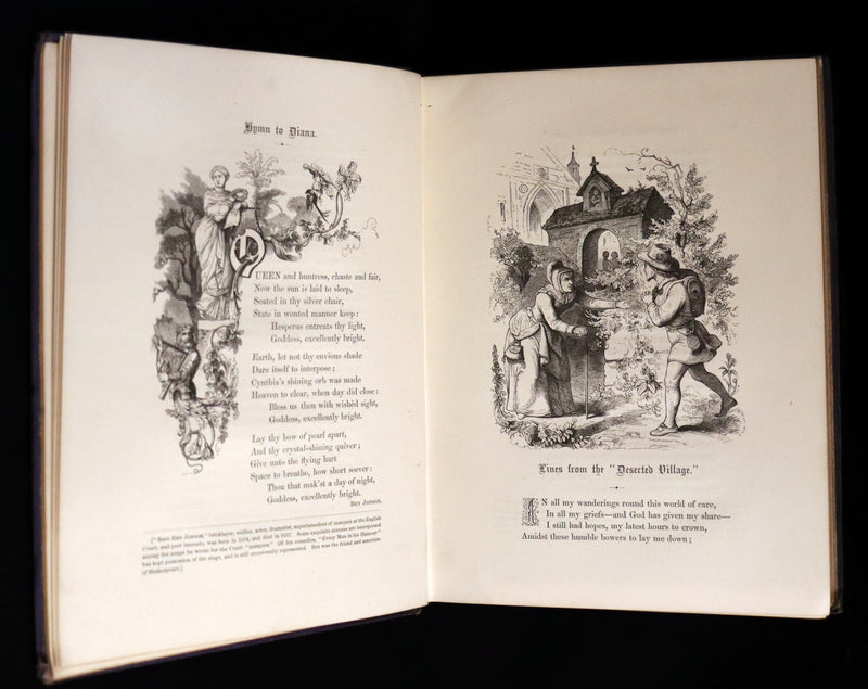 1860 Rare Victorian Book - The Pearls from the Poets, Spenser, Bryant, Wordsworth, Longfellow, Coleridge, Edgar A. Poe, Tennyson, etc. Illustrated.