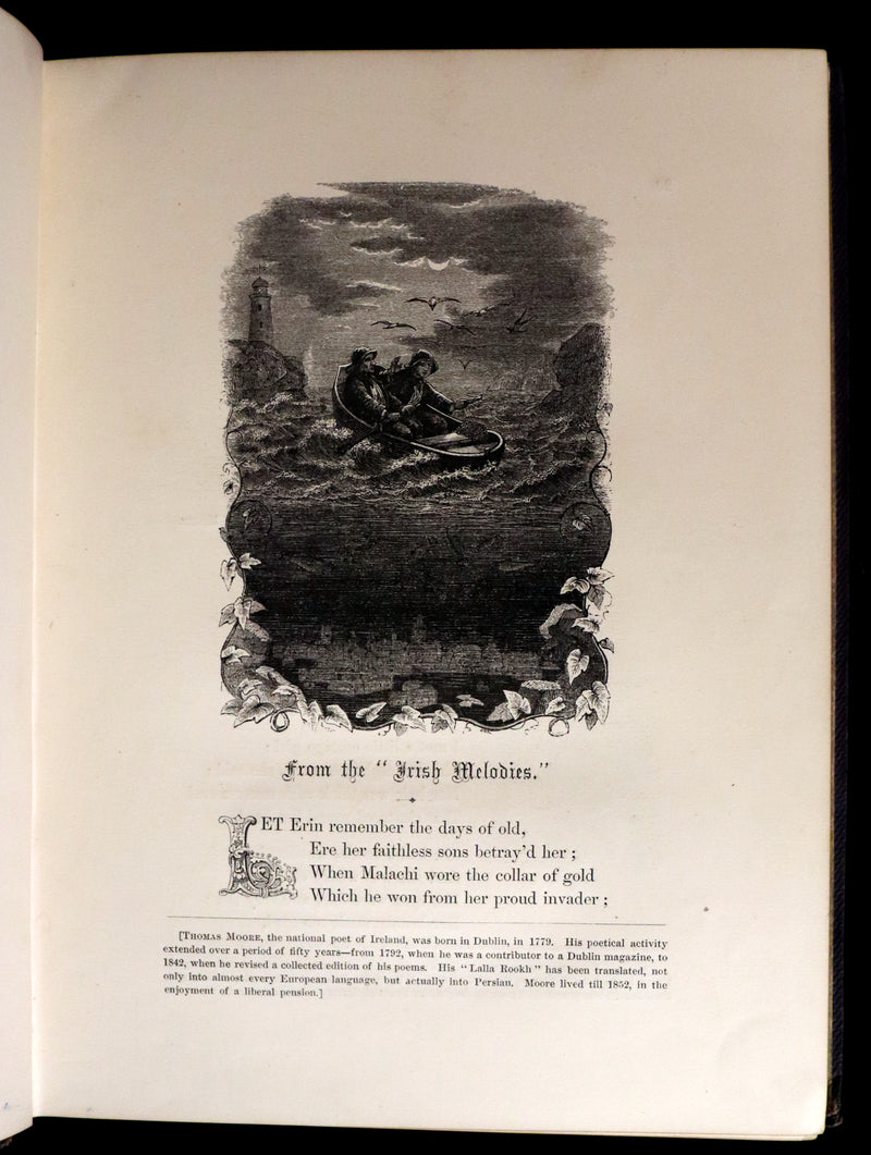 1860 Rare Victorian Book - The Pearls from the Poets, Spenser, Bryant, Wordsworth, Longfellow, Coleridge, Edgar A. Poe, Tennyson, etc. Illustrated.