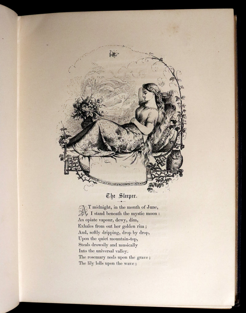 1860 Rare Victorian Book - The Pearls from the Poets, Spenser, Bryant, Wordsworth, Longfellow, Coleridge, Edgar A. Poe, Tennyson, etc. Illustrated.