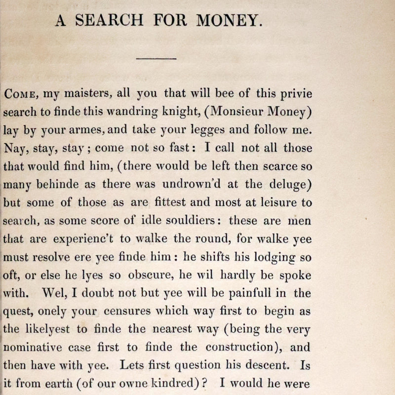 1840 Scarce 1609 Pamphlet - A Search for Money, or The Lamentable Complaint for the Loss of the Wandering Knight by William Rowley.
