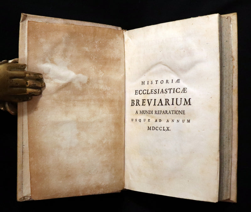 1761 Rare Latin vellum First Edition Book Set -  Ecclesiasticæ Historiæ Breviarium by Italian Augustinian theologian Giovanni Lorenzo Berti.