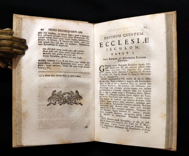 1761 Rare Latin vellum First Edition Book Set -  Ecclesiasticæ Historiæ Breviarium by Italian Augustinian theologian Giovanni Lorenzo Berti.
