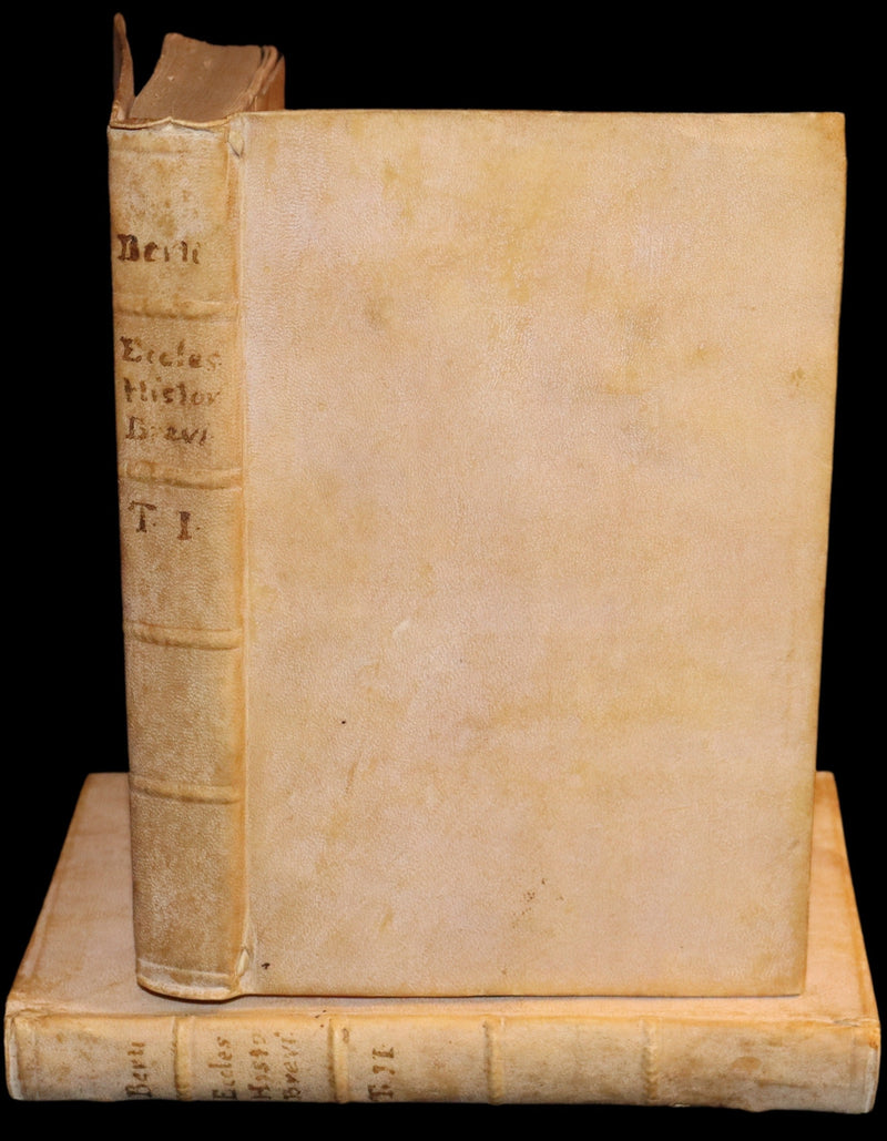 1761 Rare Latin vellum First Edition Book Set -  Ecclesiasticæ Historiæ Breviarium by Italian Augustinian theologian Giovanni Lorenzo Berti.