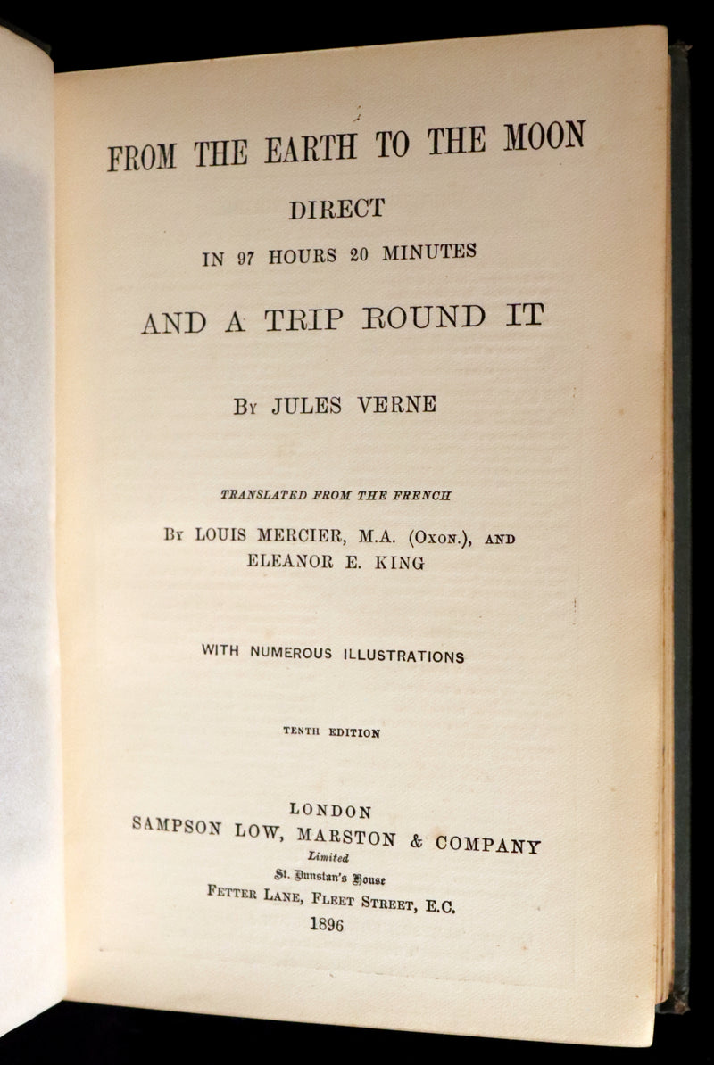 1896 Rare Book - JULES VERNE - From the Earth to the Moon, Direct in 97 hours 20 minutes.