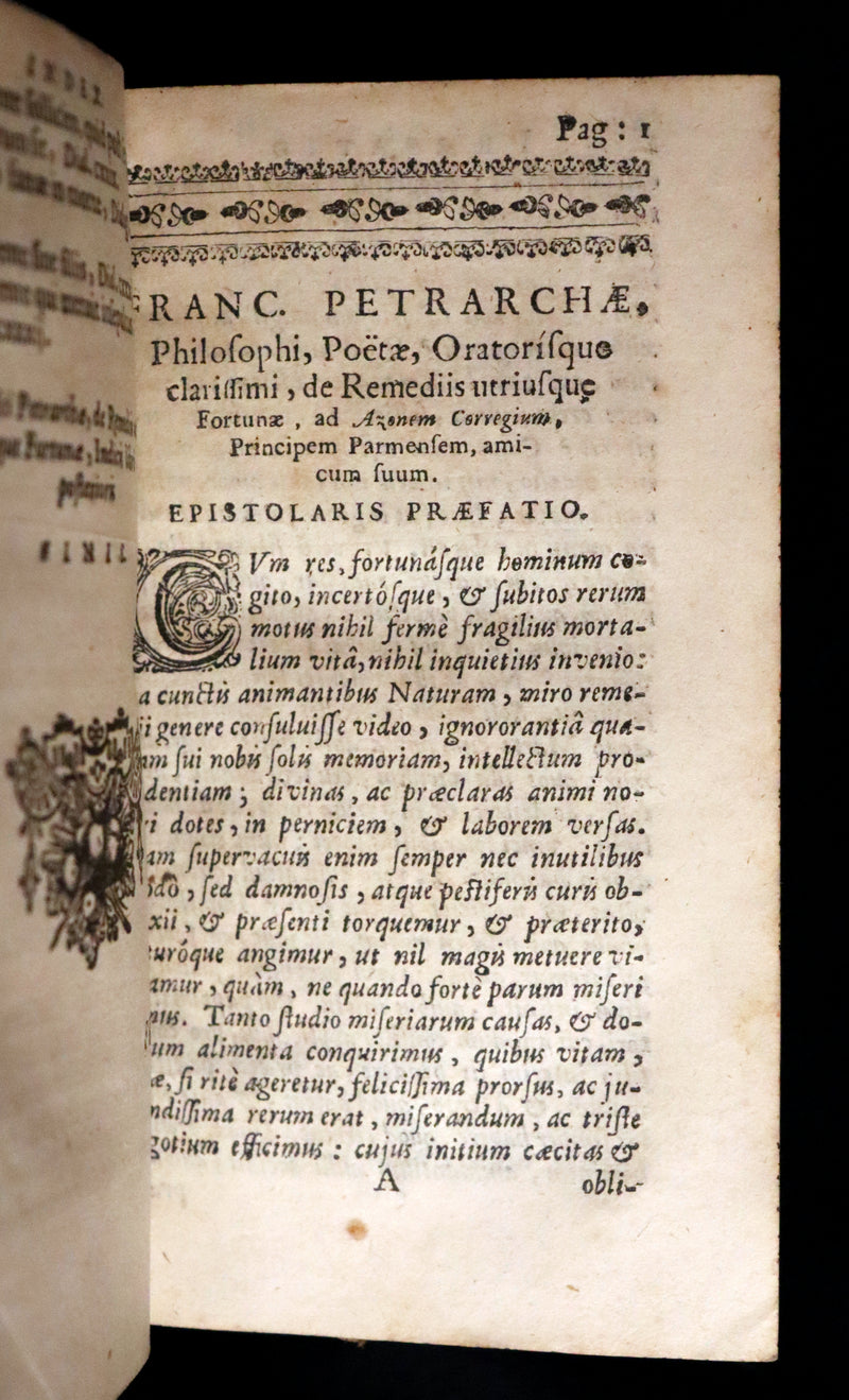 1649 Rare Book - Petrarch's Remedies for Fortune Fair and Foul (De remediis utriusque fortunae) with De Contemptu Mundi