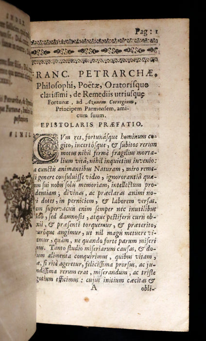 1649 Rare Book - Petrarch's Remedies for Fortune Fair and Foul (De remediis utriusque fortunae) with De Contemptu Mundi