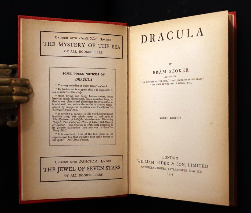 1913 Rare Edition - DRACULA by Bram Stoker, a Gothic Vampire Story.