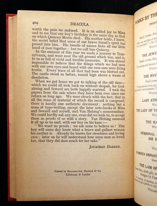 1913 Rare Edition - DRACULA by Bram Stoker, a Gothic Vampire Story.