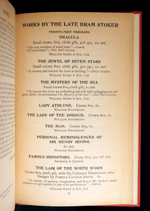 1913 Rare Edition - DRACULA by Bram Stoker, a Gothic Vampire Story.