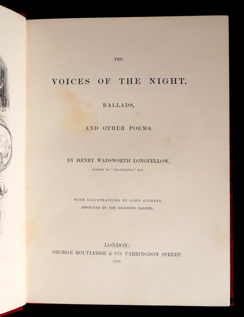 1858 Scarce Victorian Book - The VOICES OF THE NIGHT by Longfellow, illustrated by John Gilbert.
