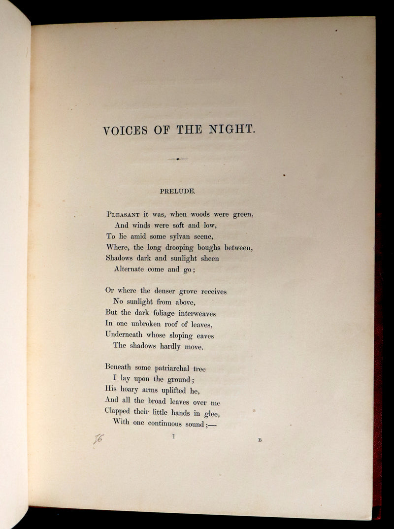 1858 Scarce Victorian Book - The VOICES OF THE NIGHT by Longfellow, illustrated by John Gilbert.