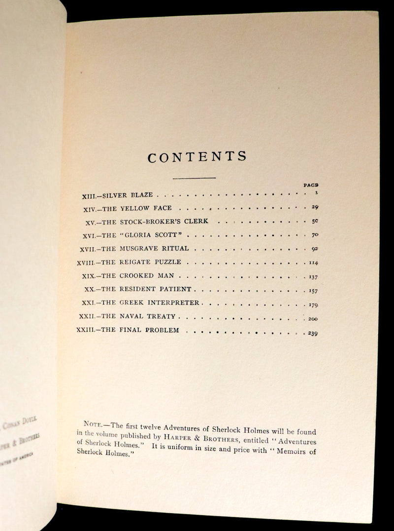1900 Rare Book - The MEMOIRS of SHERLOCK HOLMES by Arthur Conan DOYLE. Illustrated.