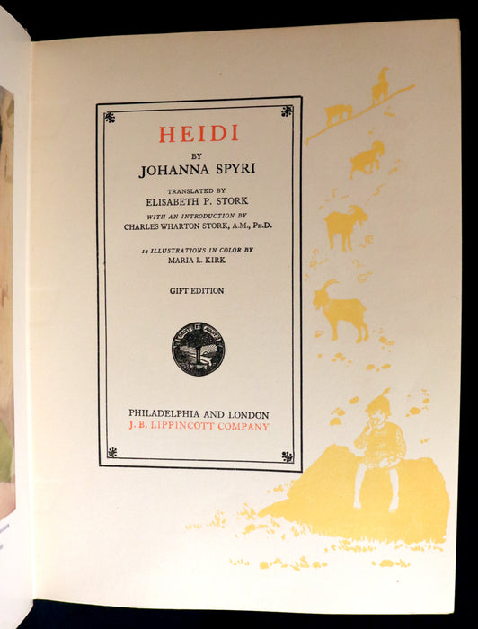 1919 Rare Book - HEIDI by Johanna Spyri illustrated in color by Maria L. Kirk. The Gift Edition.