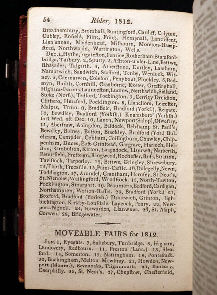 1812 Scarce First Edition - RIDER'S BRITISH MERLIN: For the Year of Our Lord 1812 being the Bissextile or Leap Year. Almanack with Husbandry, Fairs, Marts, and Tables.