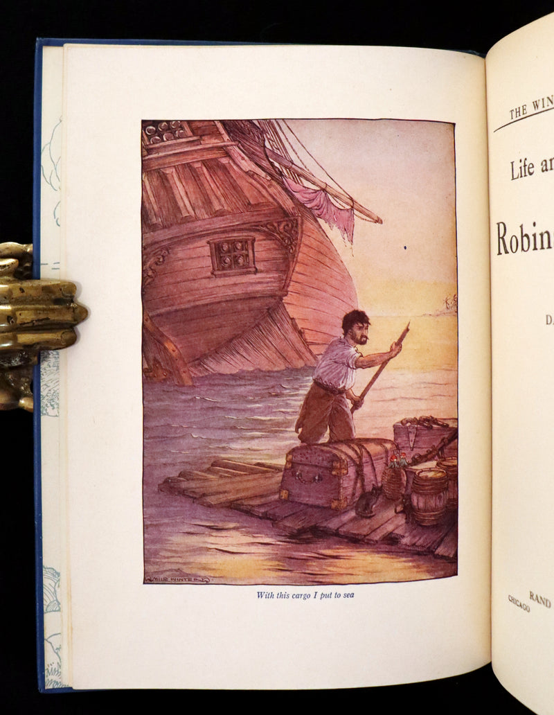 1916 Rare Book - Life and Adventures of Robinson Crusoe by Daniel Defoe. Illustrated by Milo Winter.