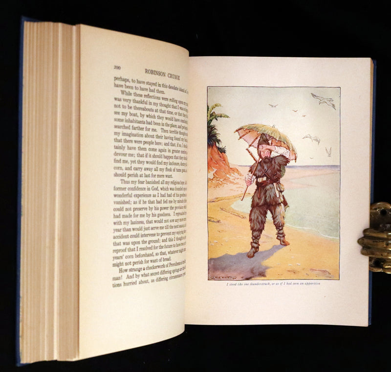 1916 Rare Book - Life and Adventures of Robinson Crusoe by Daniel Defoe. Illustrated by Milo Winter.