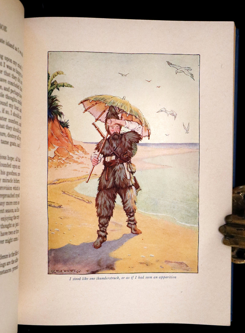 1916 Rare Book - Life and Adventures of Robinson Crusoe by Daniel Defoe. Illustrated by Milo Winter.