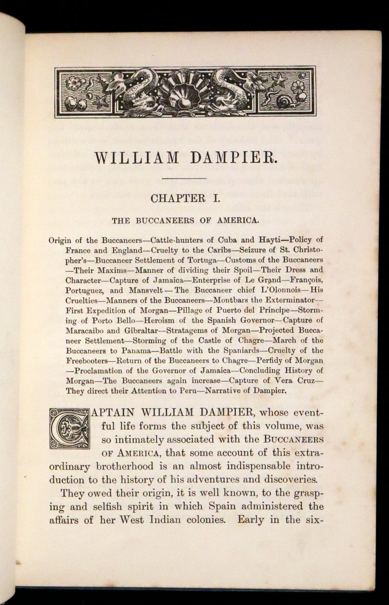1895 Rare Pirate Book - The Life and Adventures of William Dampier with a History of The Buccaneers of America.