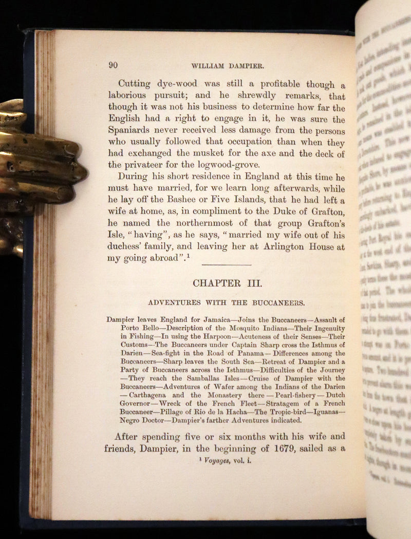 1895 Rare Pirate Book - The Life and Adventures of William Dampier with a History of The Buccaneers of America.