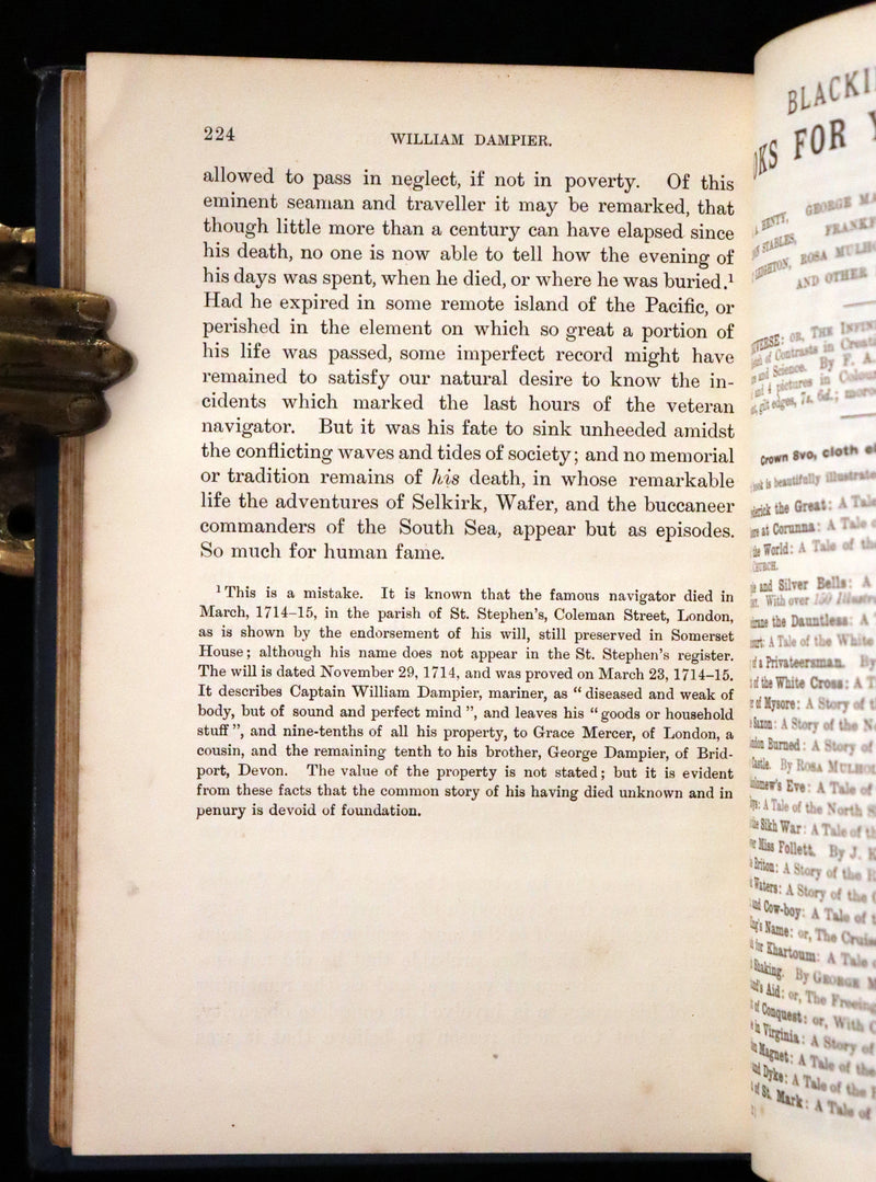 1895 Rare Pirate Book - The Life and Adventures of William Dampier with a History of The Buccaneers of America.