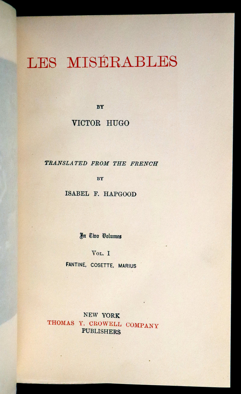1887 Rare Victorian Book set - LES MISERABLES by Victor Hugo. Illustrated.