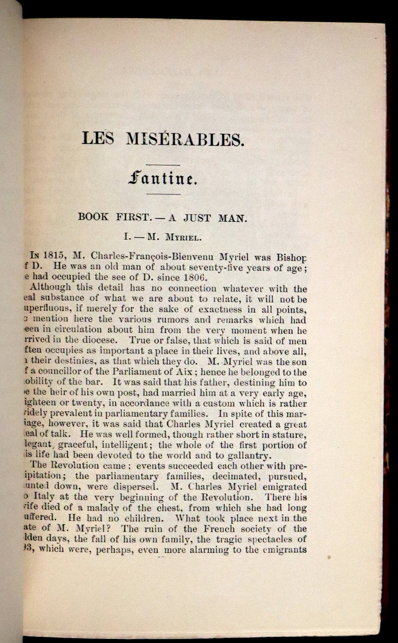 1887 Rare Victorian Book set - LES MISERABLES by Victor Hugo. Illustrated.