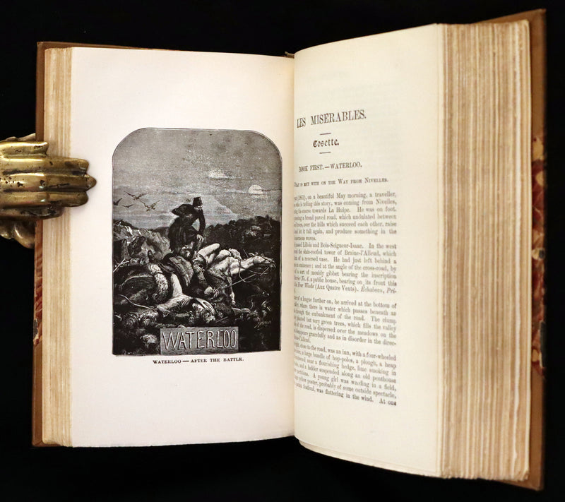 1887 Rare Victorian Book set - LES MISERABLES by Victor Hugo. Illustrated.