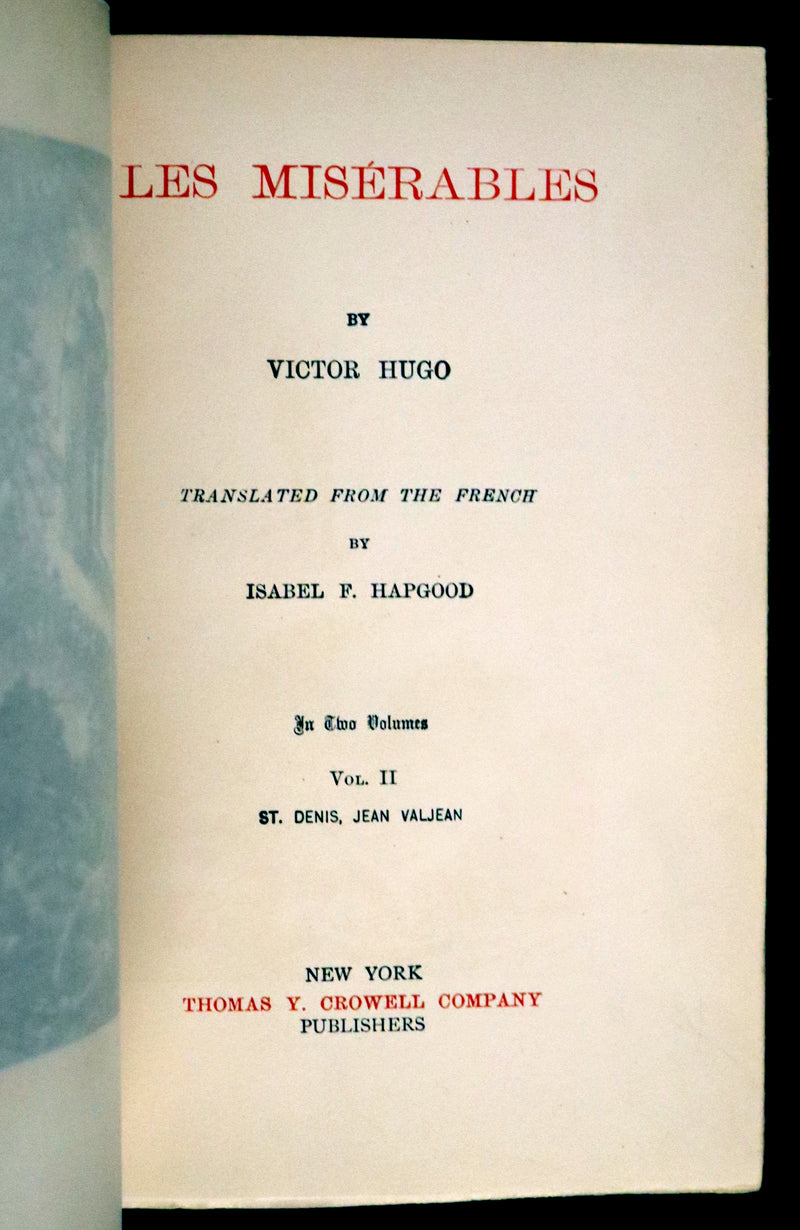 1887 Rare Victorian Book set - LES MISERABLES by Victor Hugo. Illustrated.