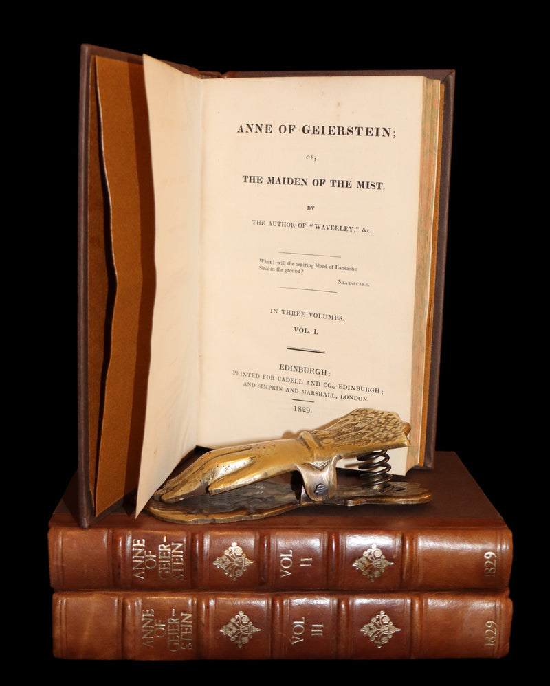 1829 Rare First Edition Book Set - ANNE OF GEIERSTEIN, or The Maiden of the Mist by Sir Walter Scott.